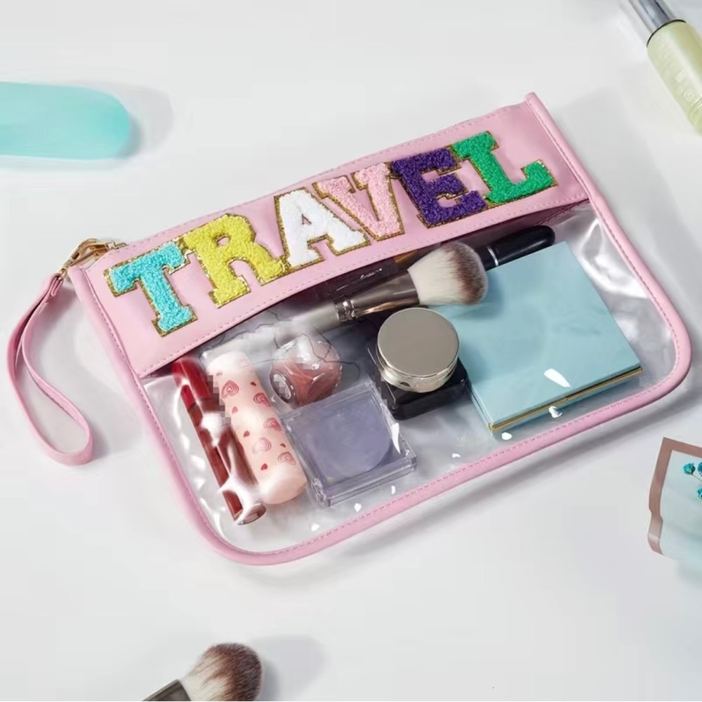 NWT Varsity Letter Clear "TRAVEL" Pouch